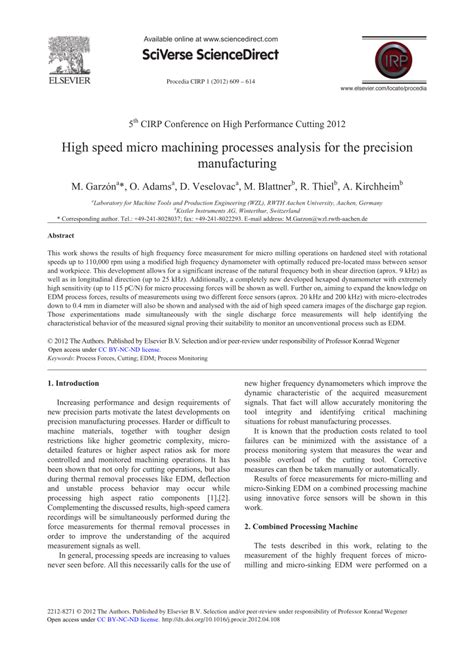 High Speed Micro Machining Processes Analysis for the Precision 